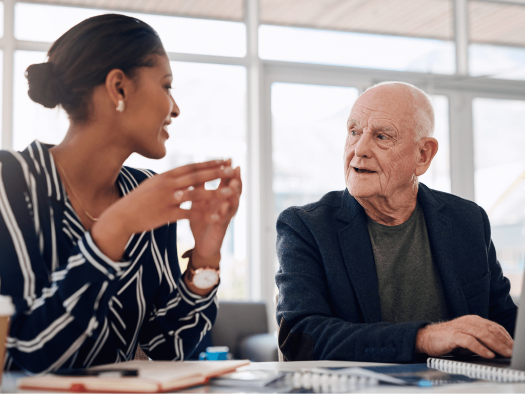 Man and woman having a discussion in the workplace