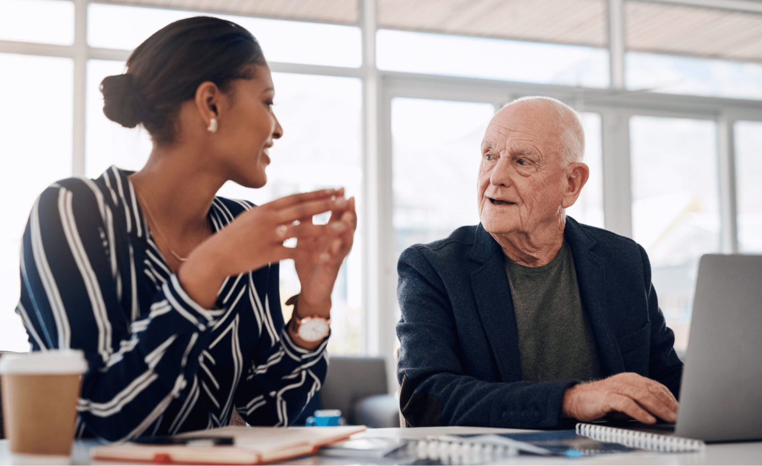 Man and woman having a discussion in the workplace