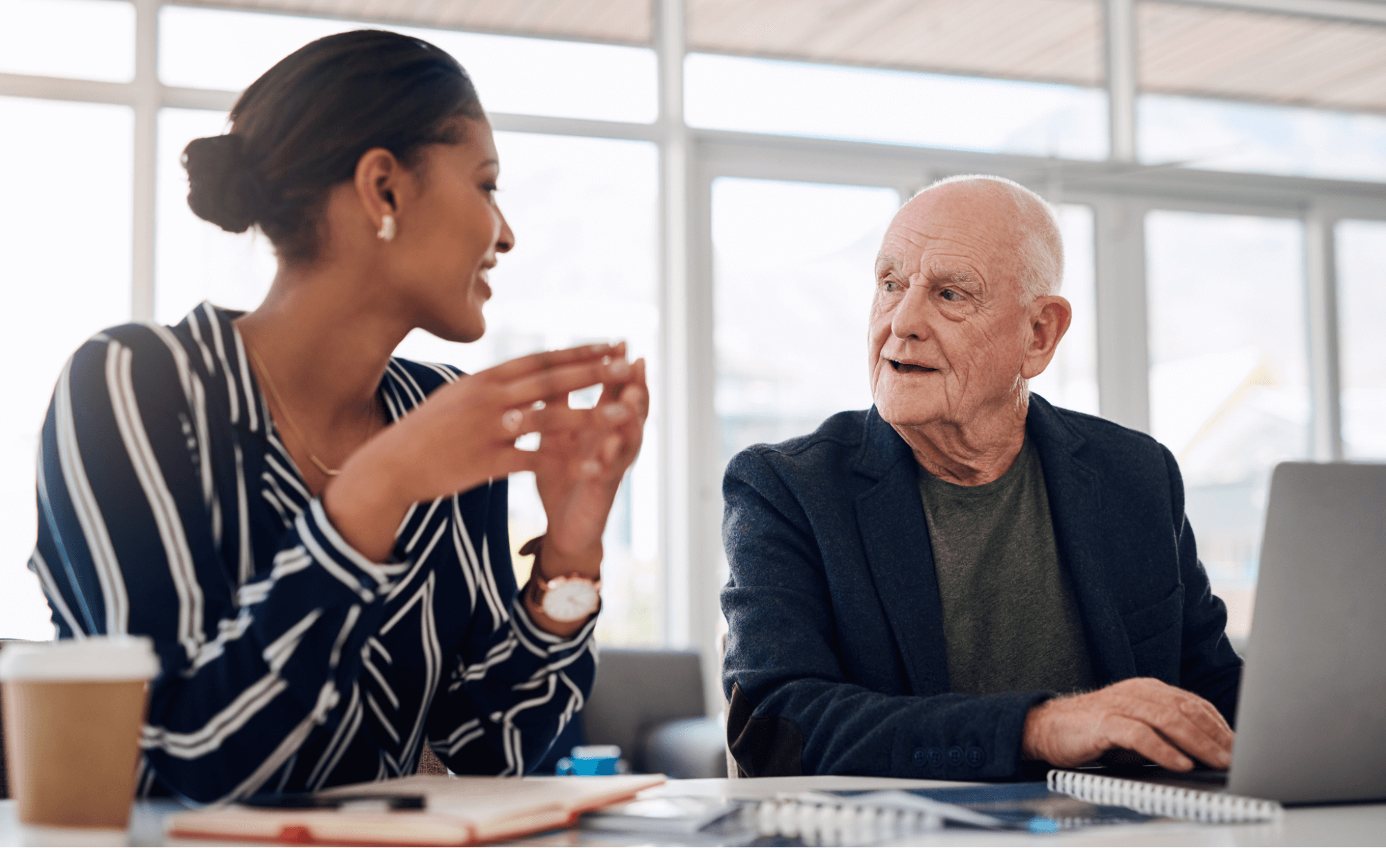 Man and woman having a discussion in the workplace